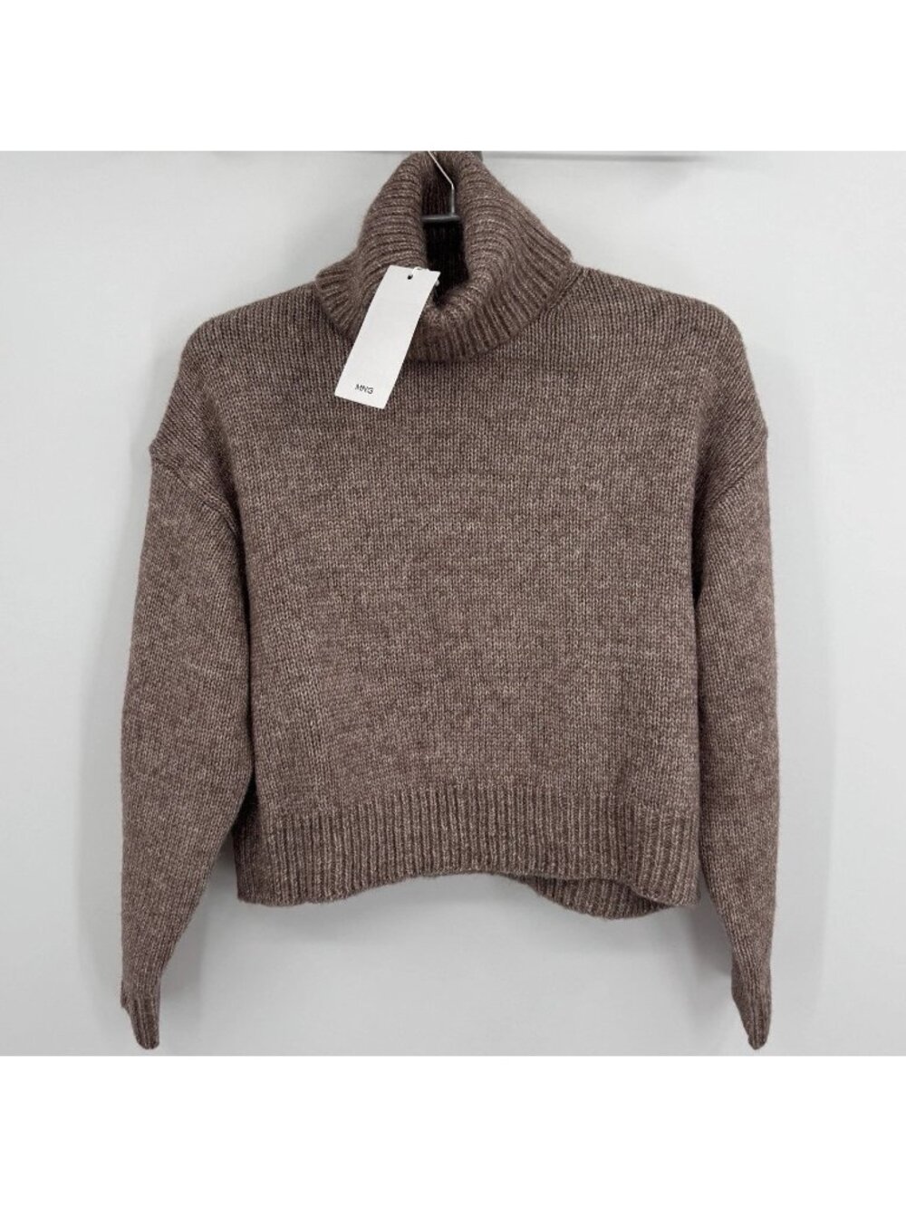 Mango Pale Pink Cropped Turtleneck Knit Sweater size XS NWT Wool Blend